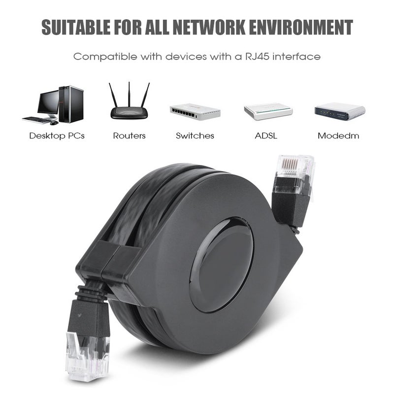 Zerone CAT 6 Ethernet Cable Ultra Flat, Adjustable Retractable CAT6 RJ45 LAN Network Cable Patch Shielded Flat Ethernet Cord(2M) (10 Pcs) - Image 2